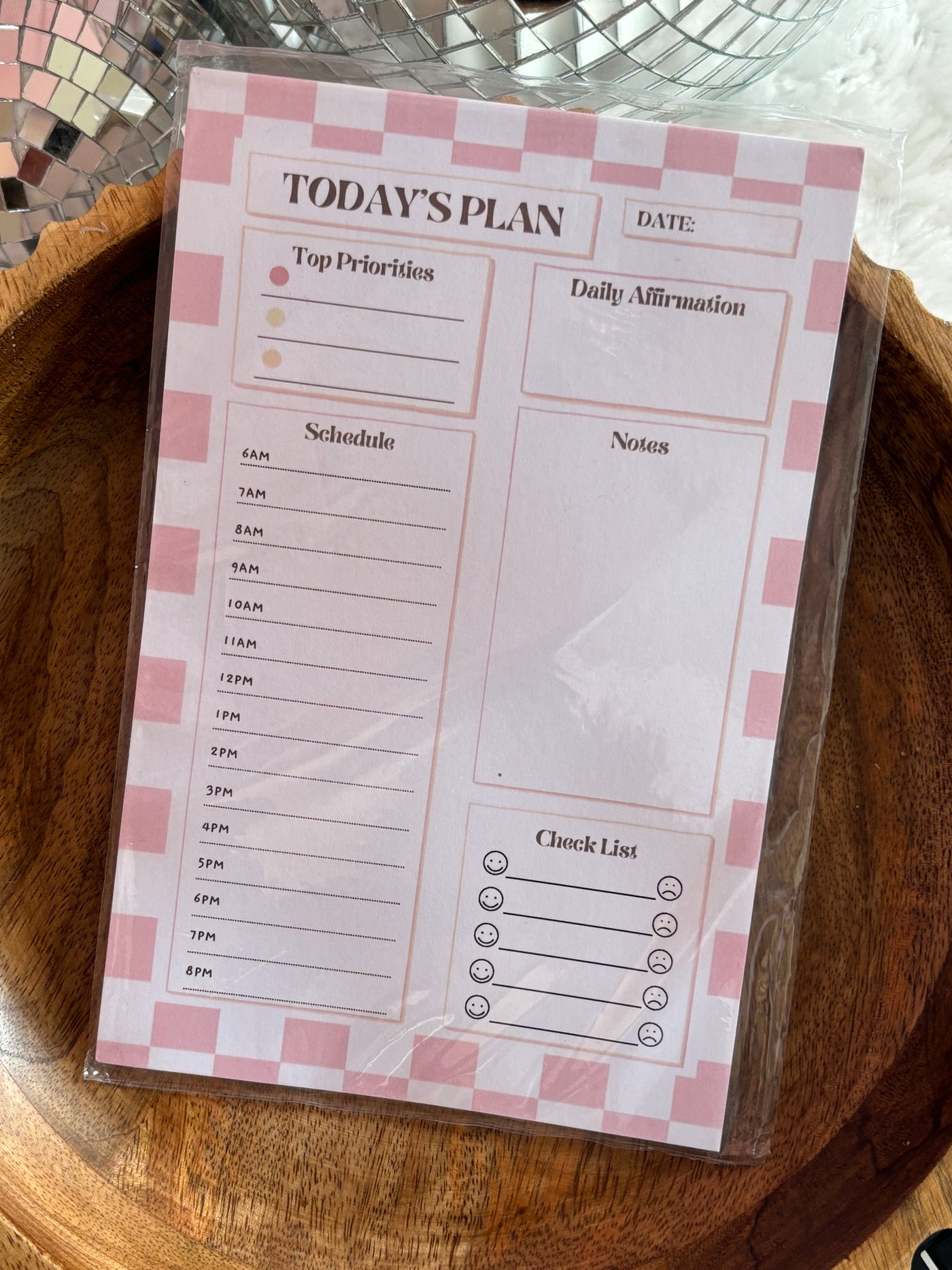 Today's Plan Notepad | Checkered Pink