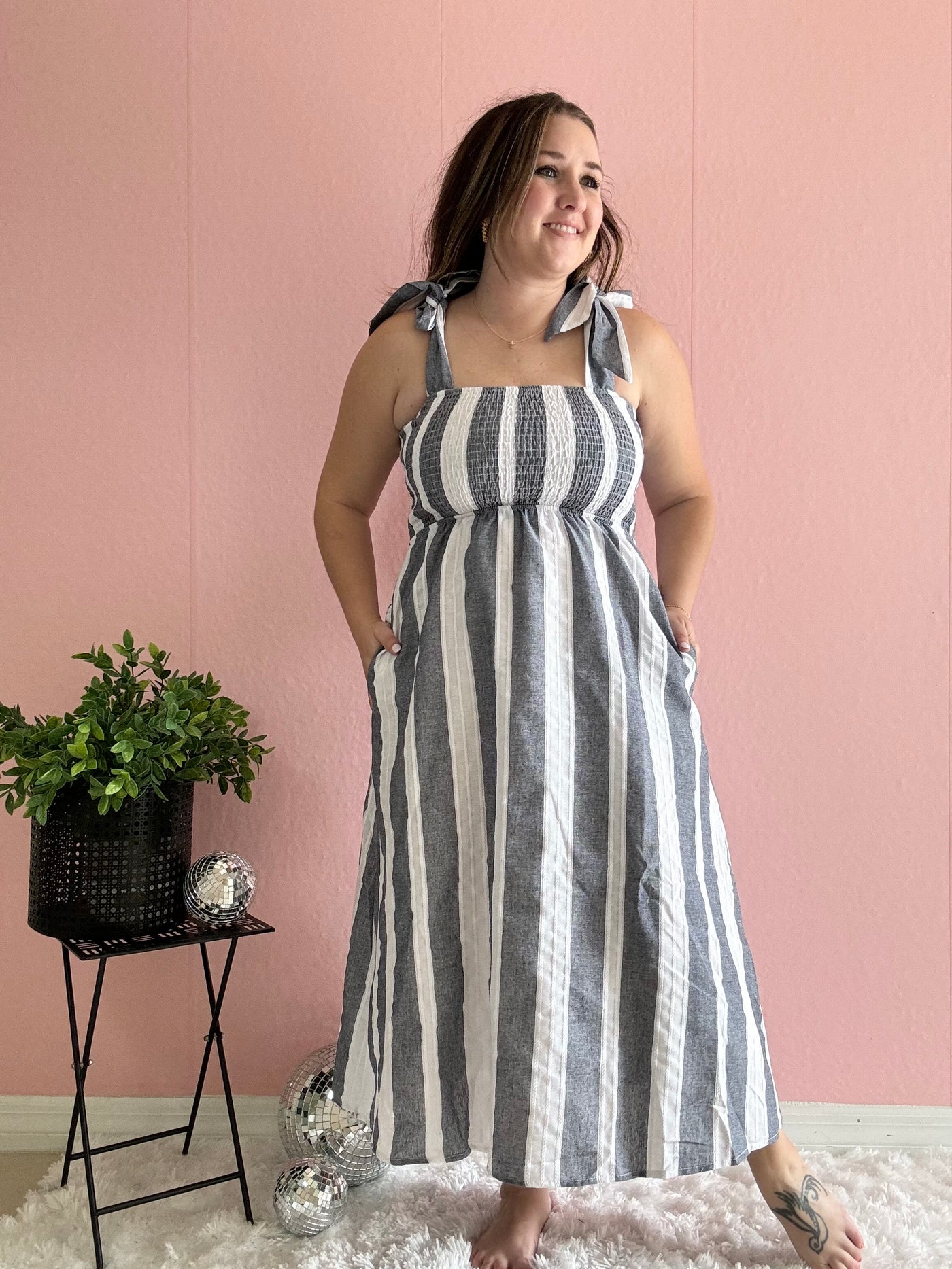 Striped Woven Midi Dress