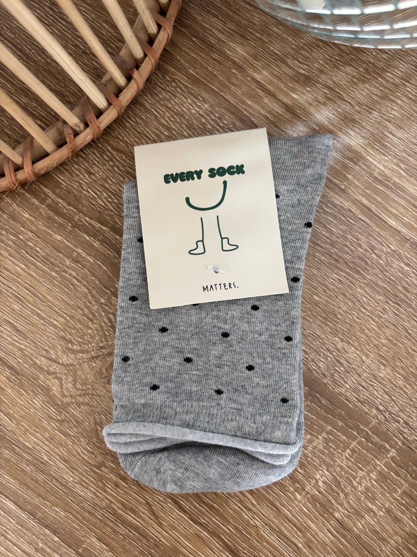 Polka Dot Raw Hem Calf Socks | Gray