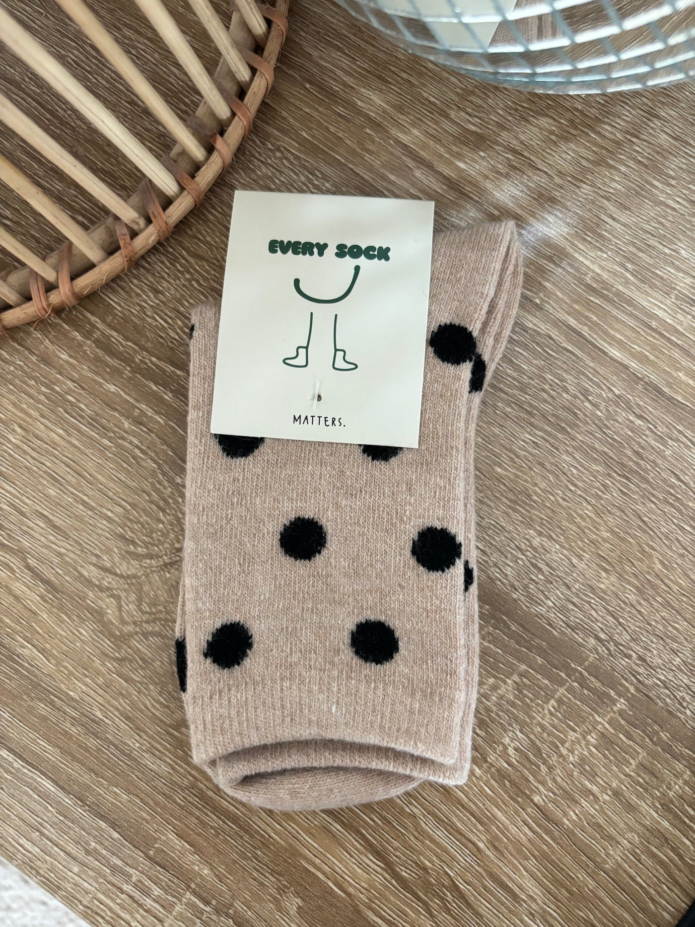 Polka Dotted Mid Calf Socks | Light Brown