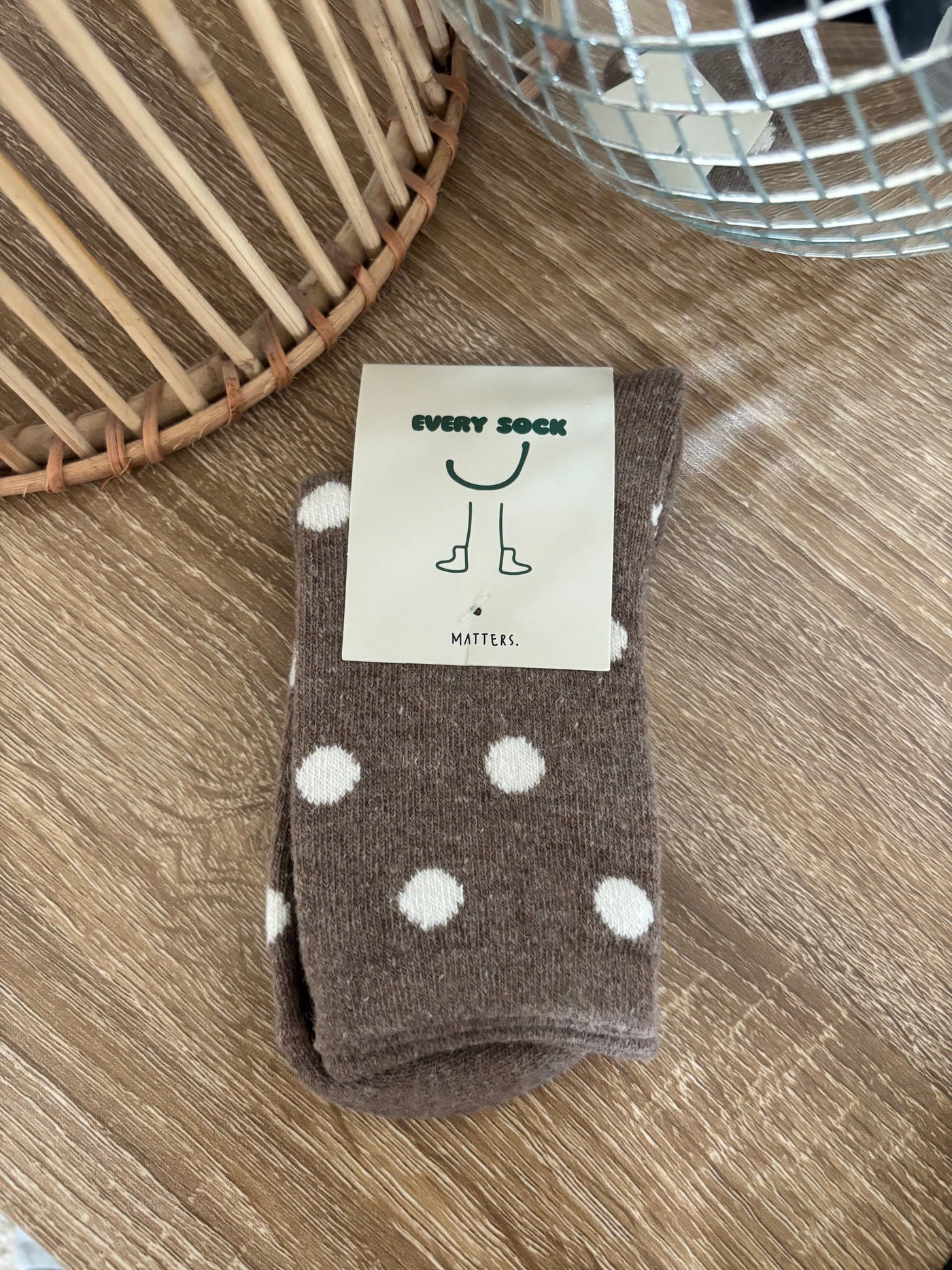 Polka Dotted Mid Calf Socks | Medium Brown