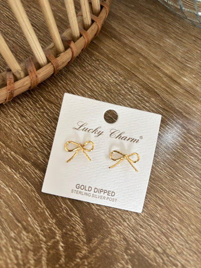 Gold Dipped Bow Knob Stud Earrings for Women