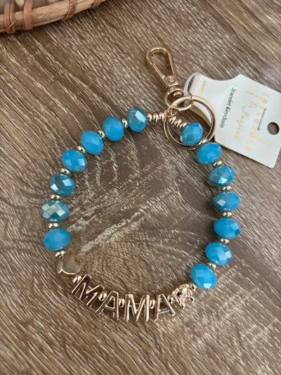 Mama Bear Bead Keychain Bracelets | Blue