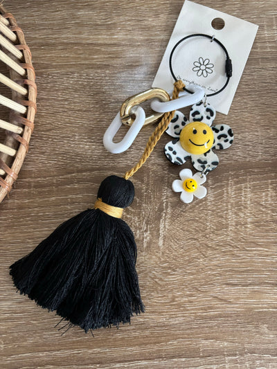 Leopard Happy Face Flower Tassel Keyring