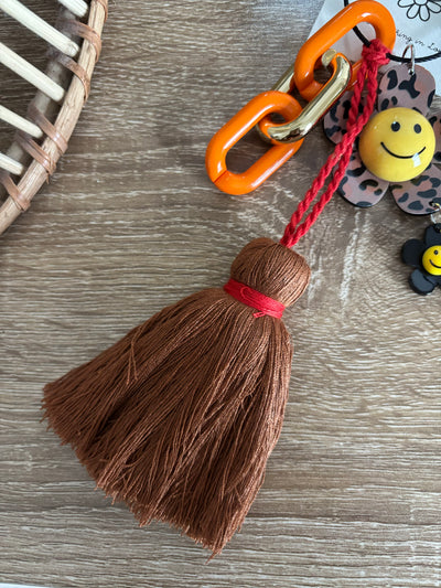 Leopard Happy Face Flower Tassel Keyring 