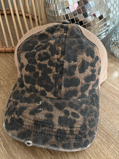 Distressed Leopard Baseball Cap for Women