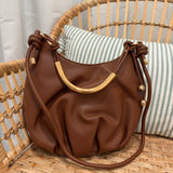 Curved Bar Handle Slouchy Bucket Bag | Brown