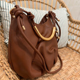 Curved Bar Handle Slouchy Bucket Bag | Brown