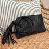 Woven Fringe Cuff Handle Clutch | Black