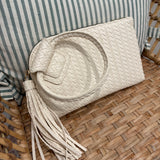 Woven Fringe Cuff Handle Clutch | Ivory