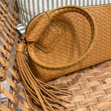 Woven Fringe Cuff Handle Clutch | Tan