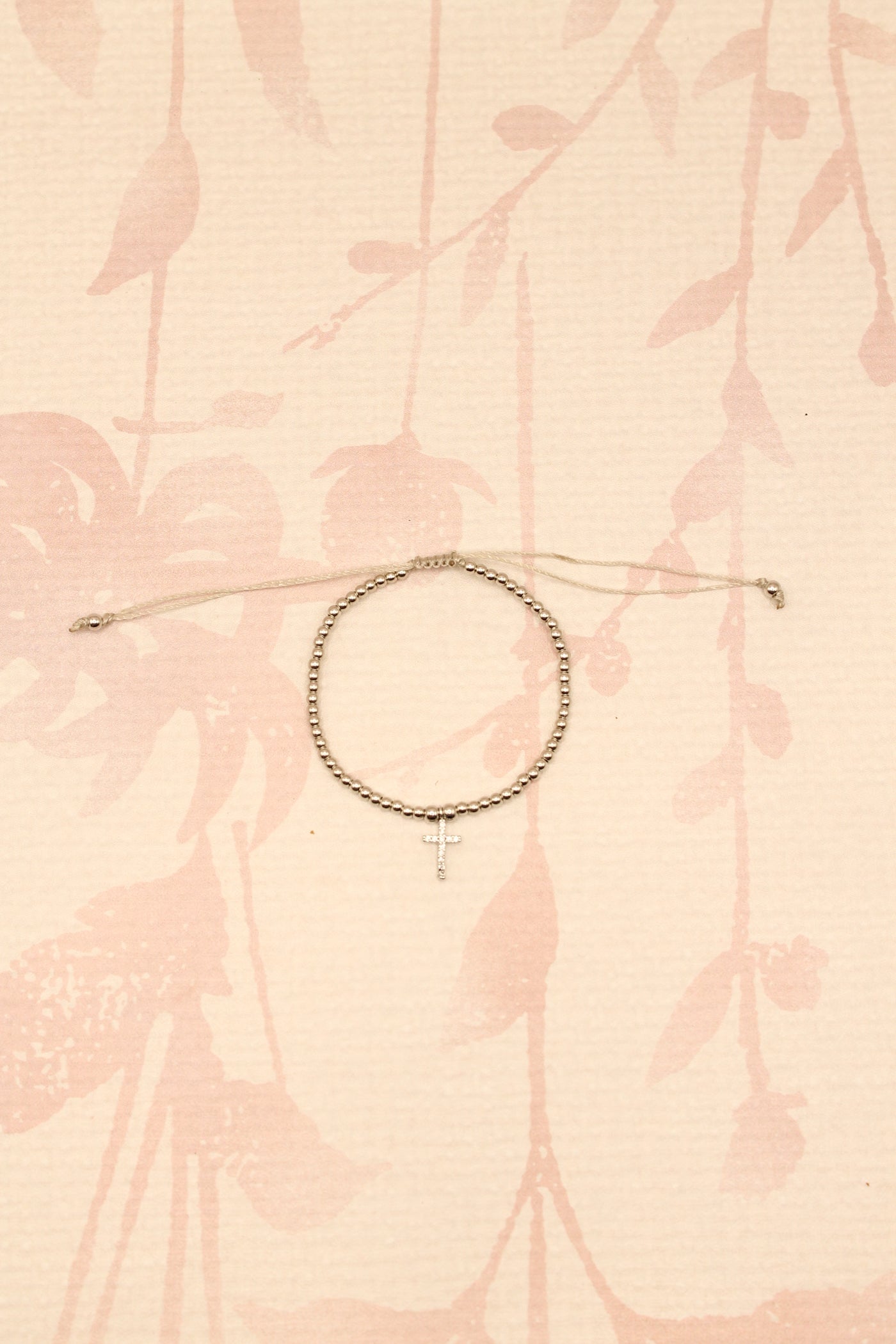Beaded Cross Bracelet | Silver