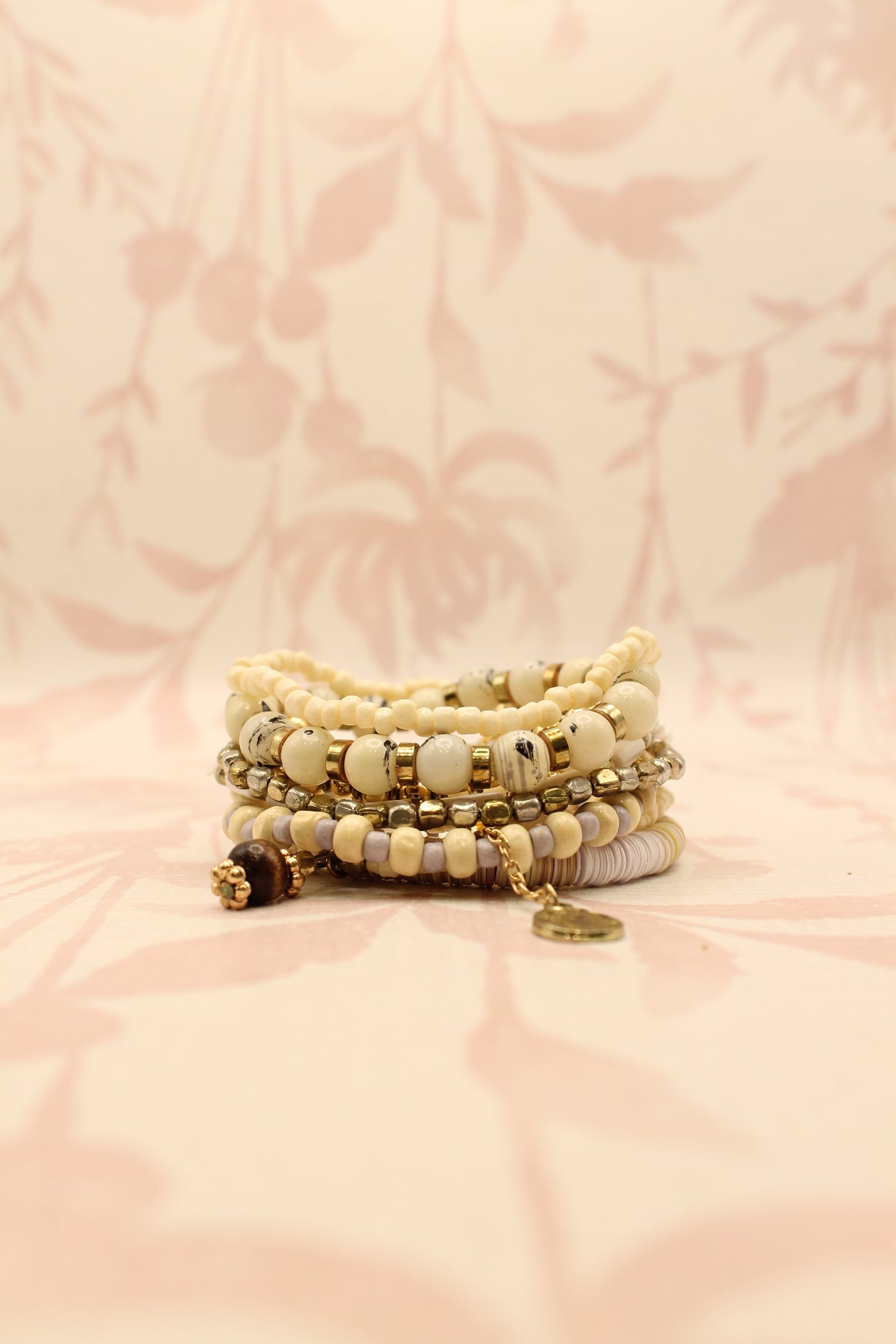 White Stone Bead Bracelet Set