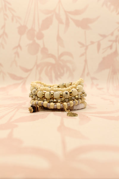 White Stone Bead Bracelet Set