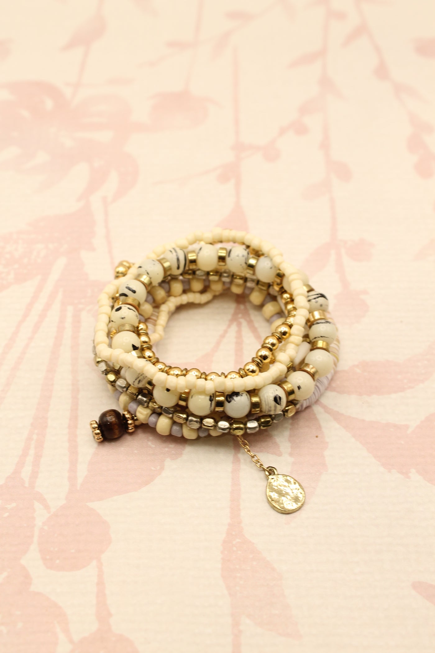 White Stone Bead Bracelet Set