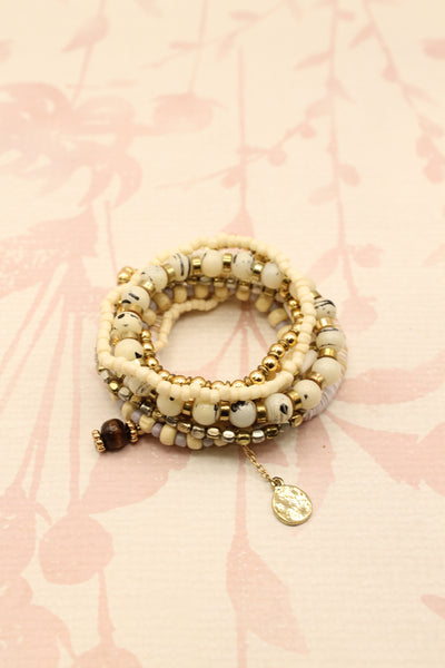 White Stone Bead Bracelet Set