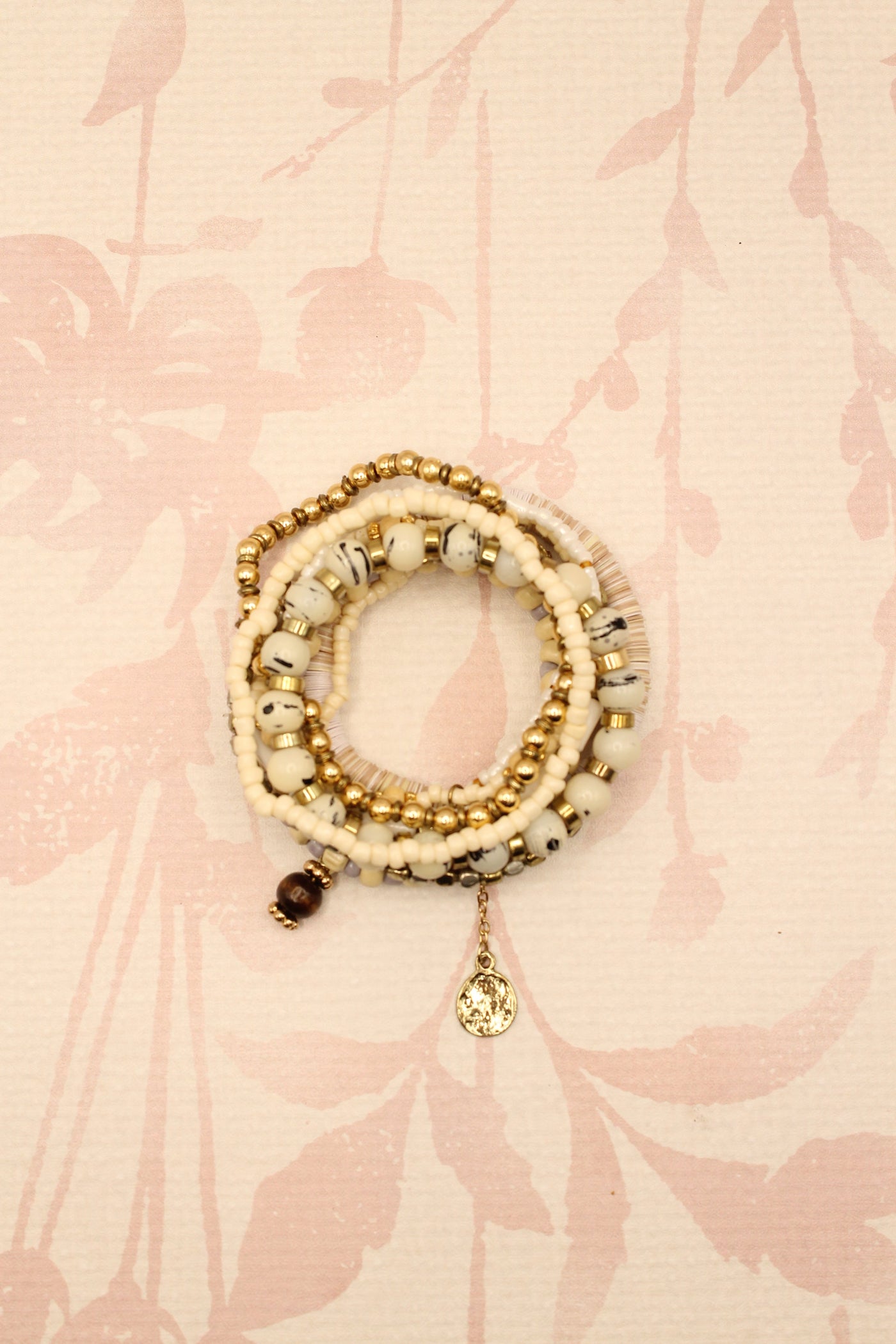 White Stone Bead Bracelet Set