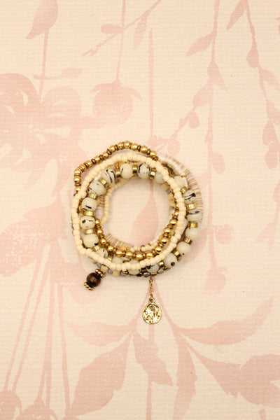 White Stone Bead Bracelet Set