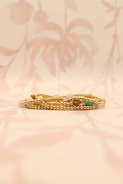 Stone Bead Metallic Bracelet Set