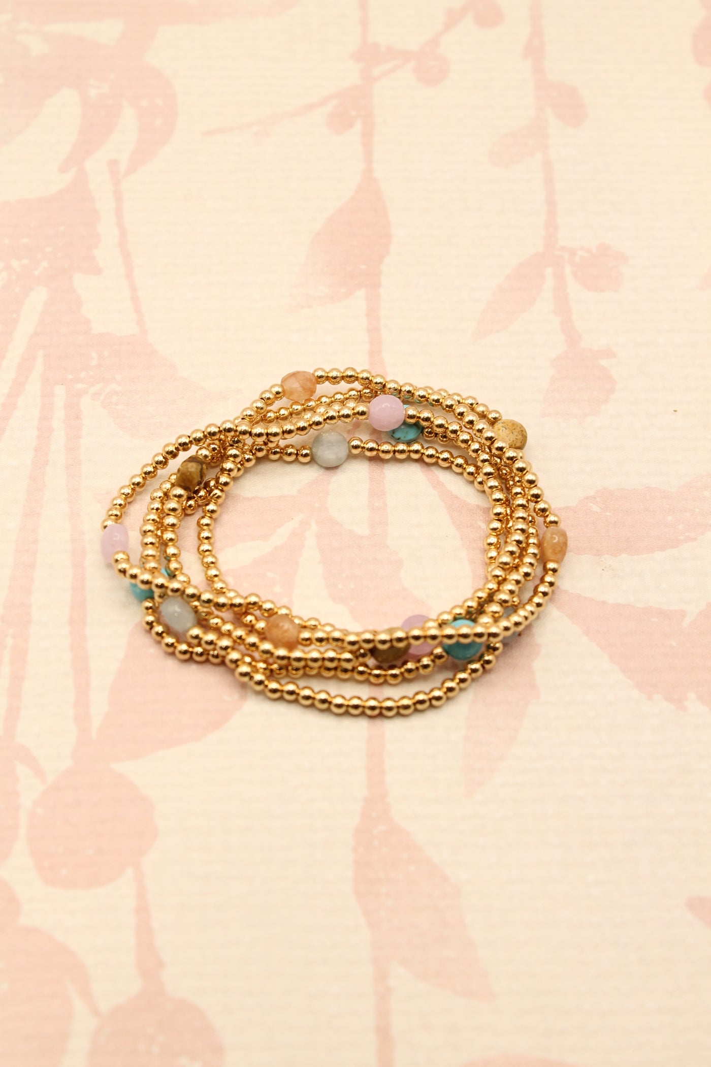 Stone Bead Metallic Bracelet Set
