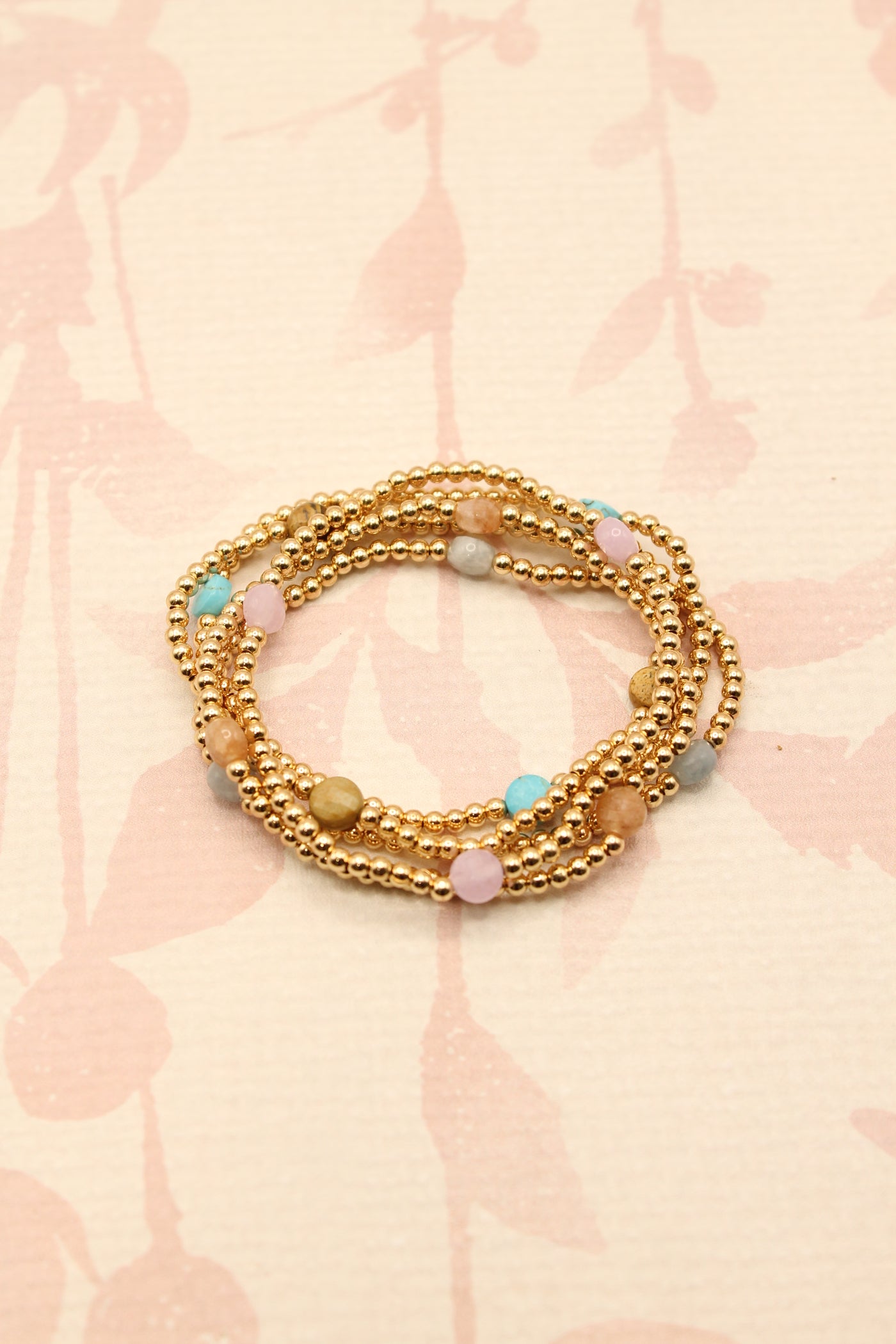 Stone Bead Metallic Bracelet Set