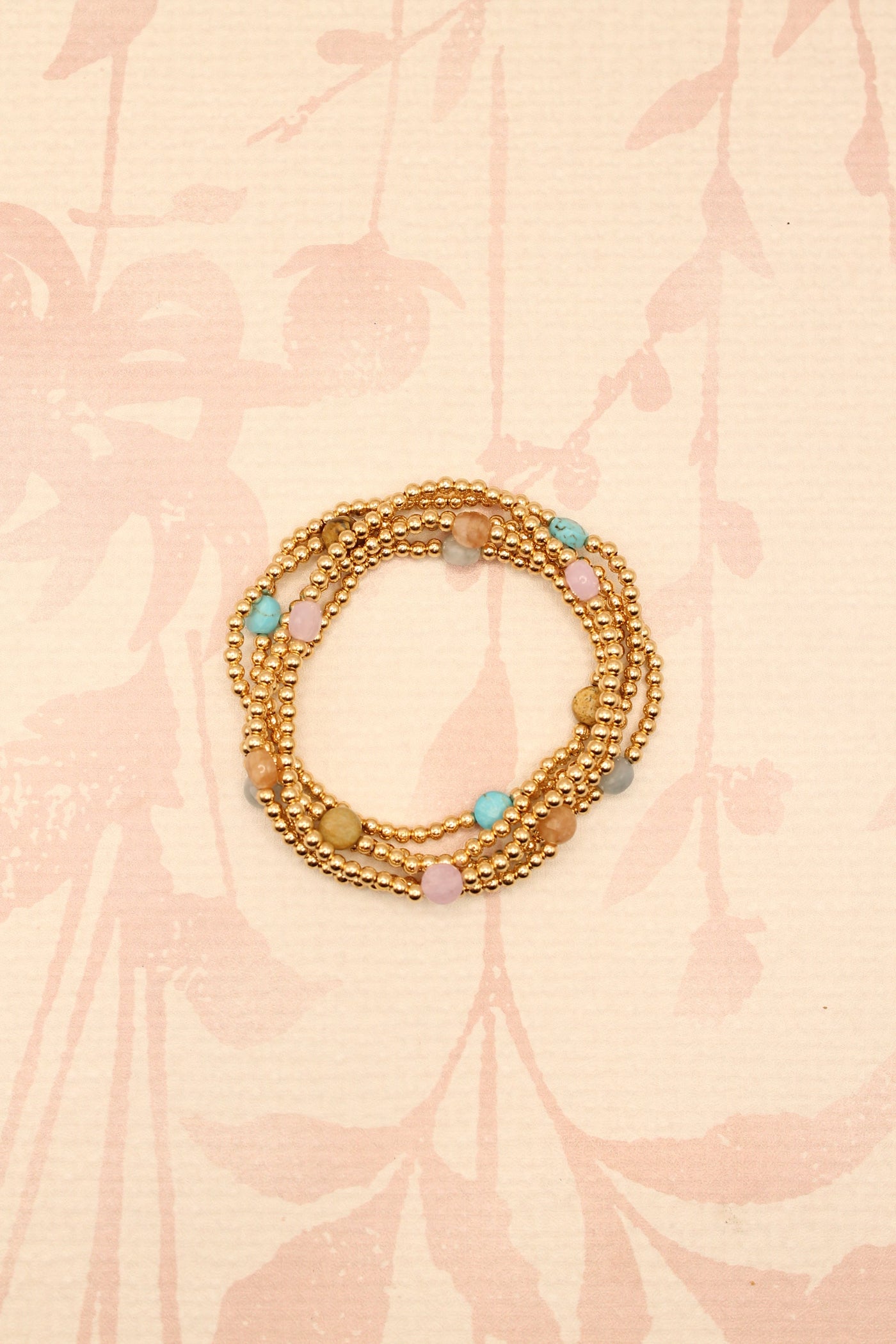 Stone Bead Metallic Bracelet Set