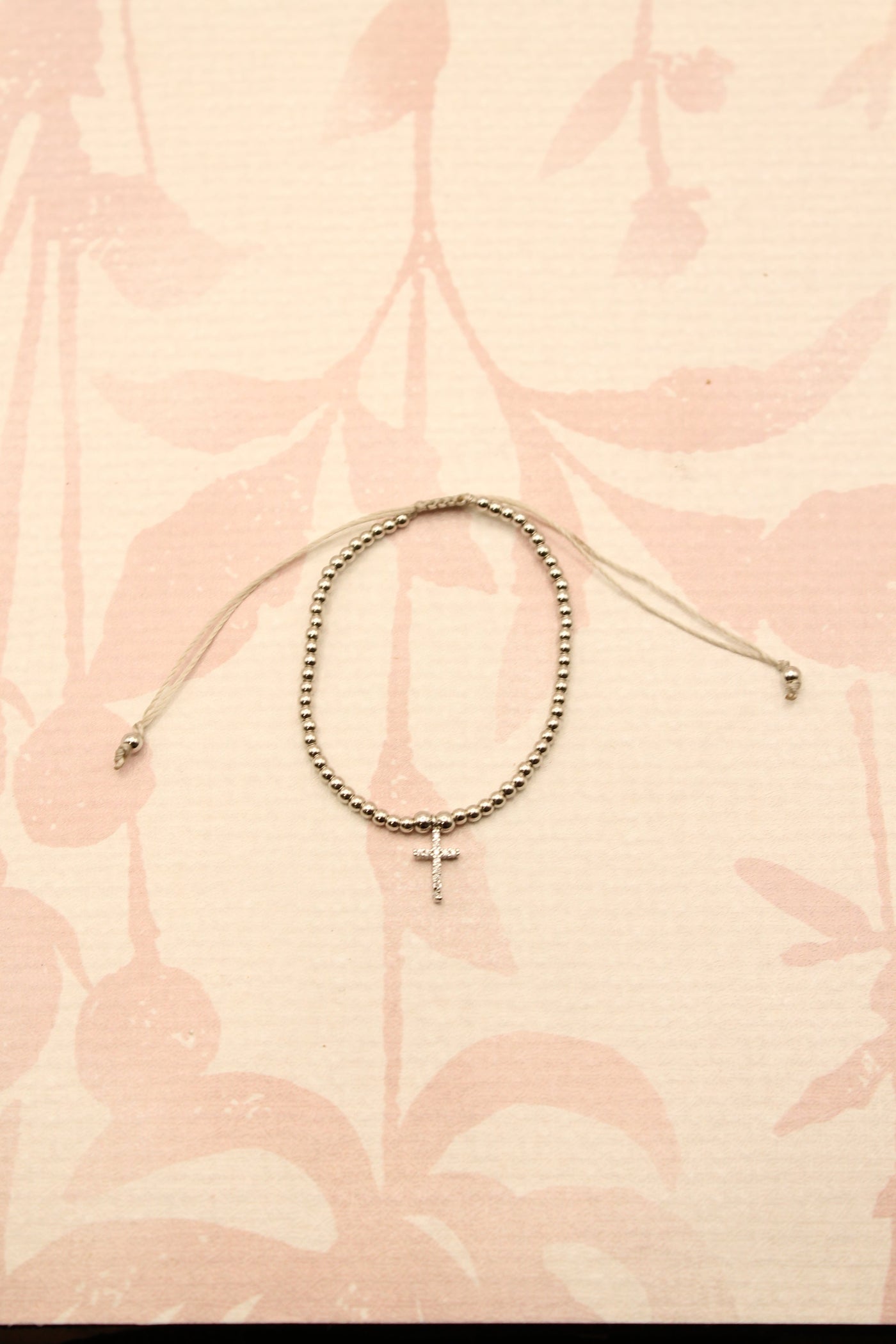 Beaded Cross Bracelet | Silver