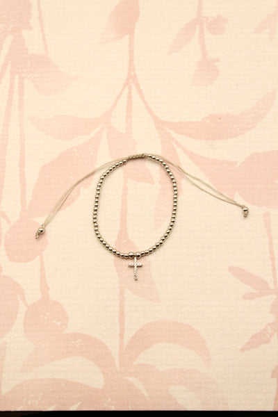 Beaded Cross Bracelet | Silver