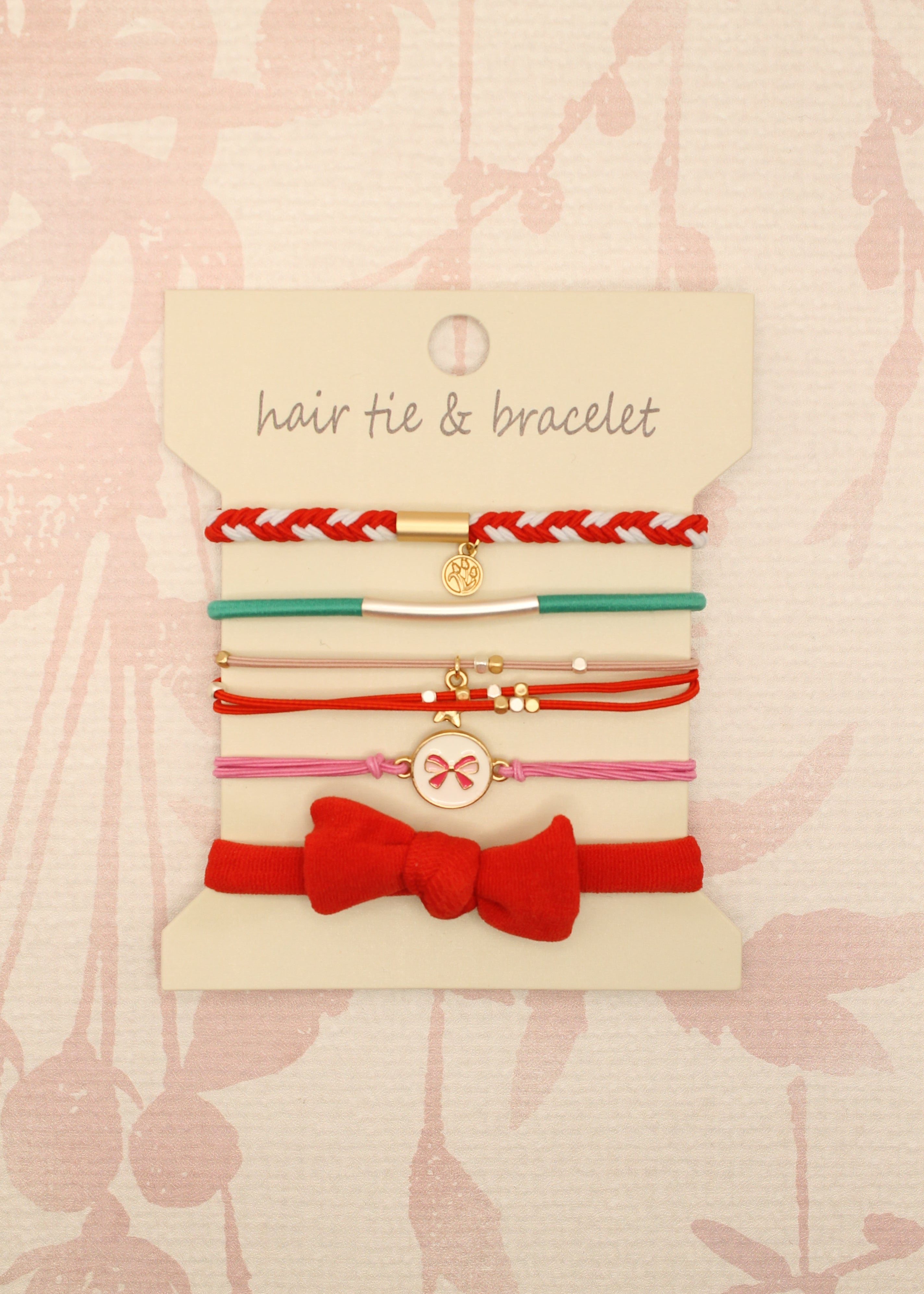 Boho Knot Bracelet Hair Tie Set | Red Bows