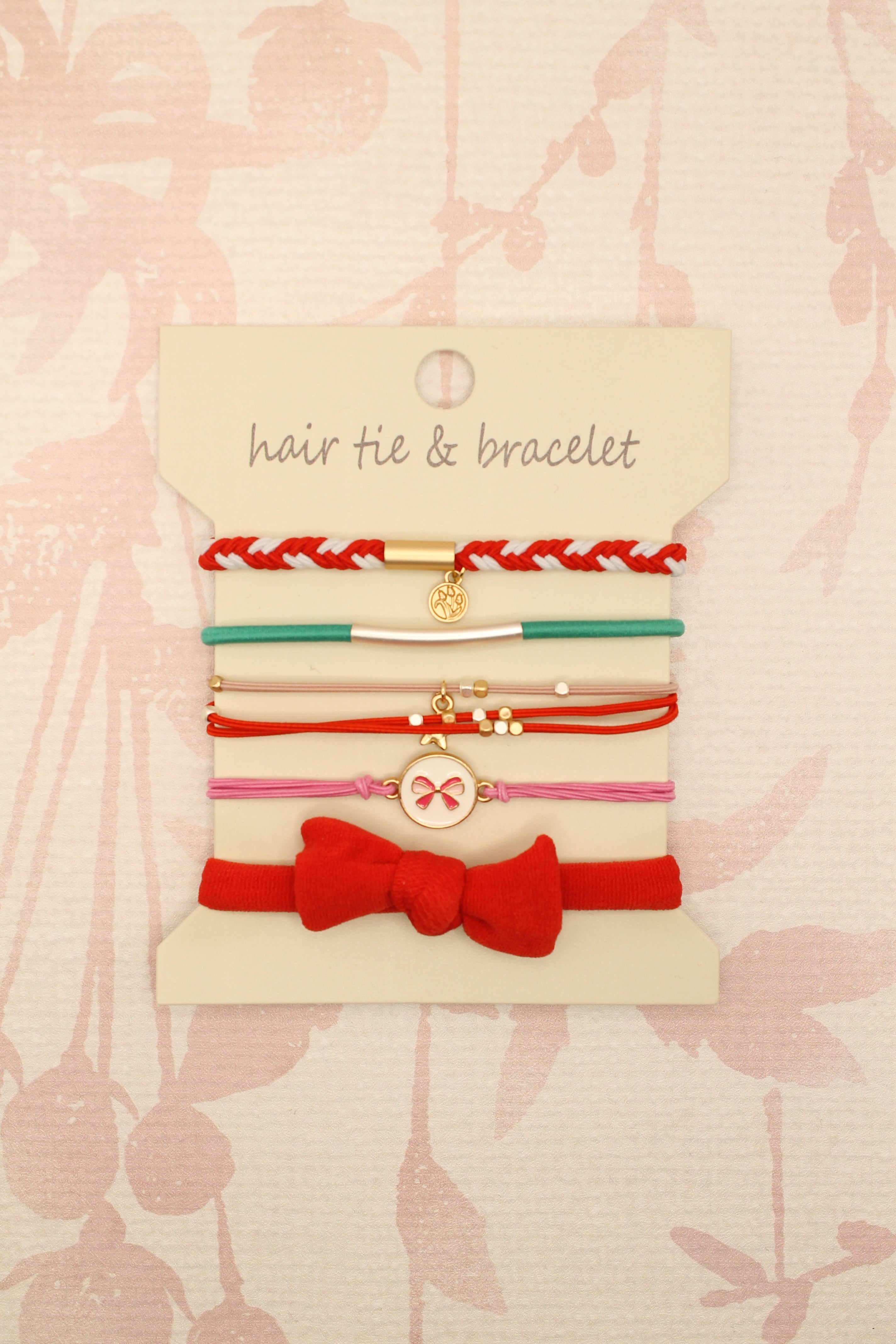 Boho Knot Bracelet Hair Tie Set | Red Bows