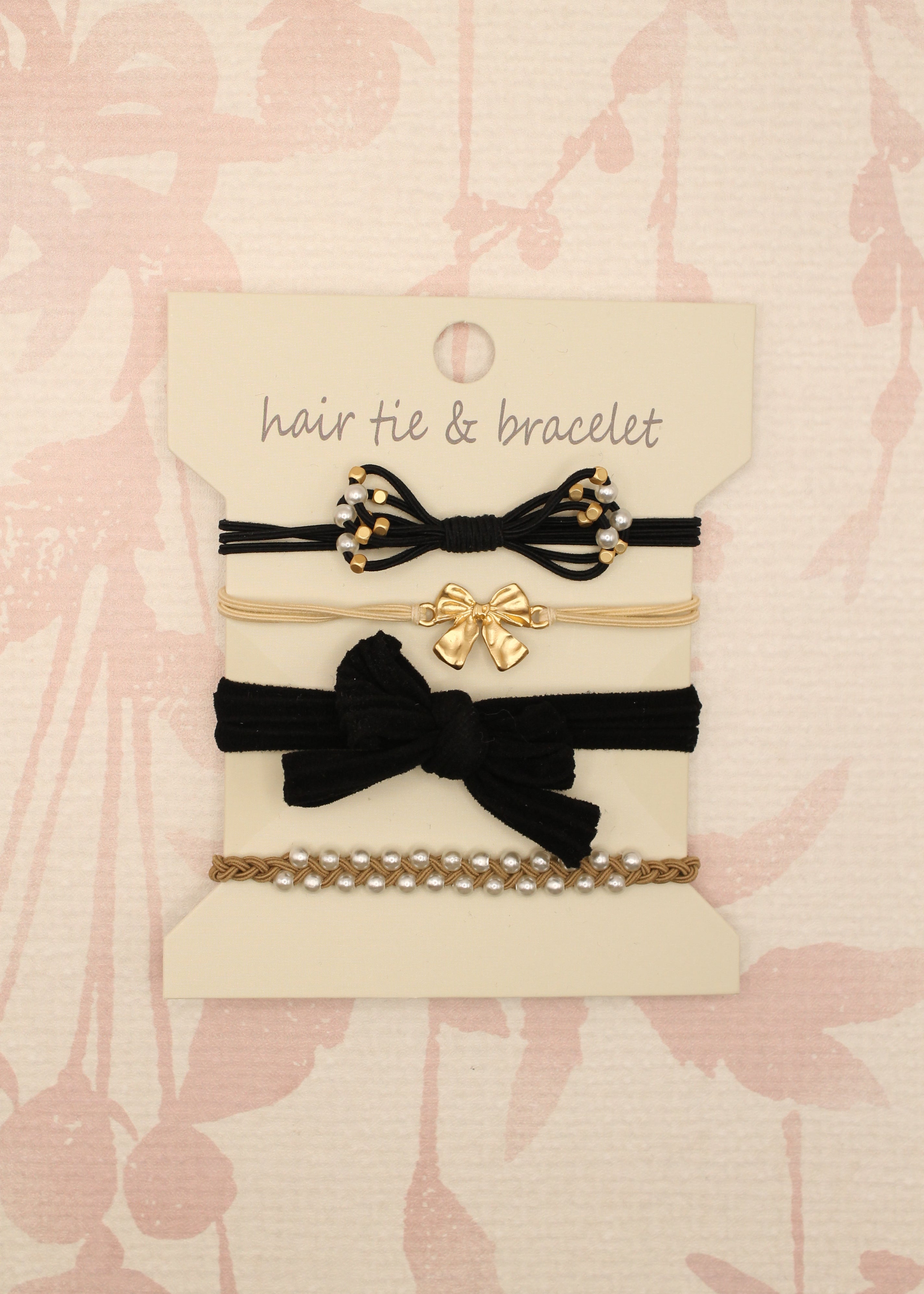 Boho Knot Bracelet Hair Tie Set | Black Bows