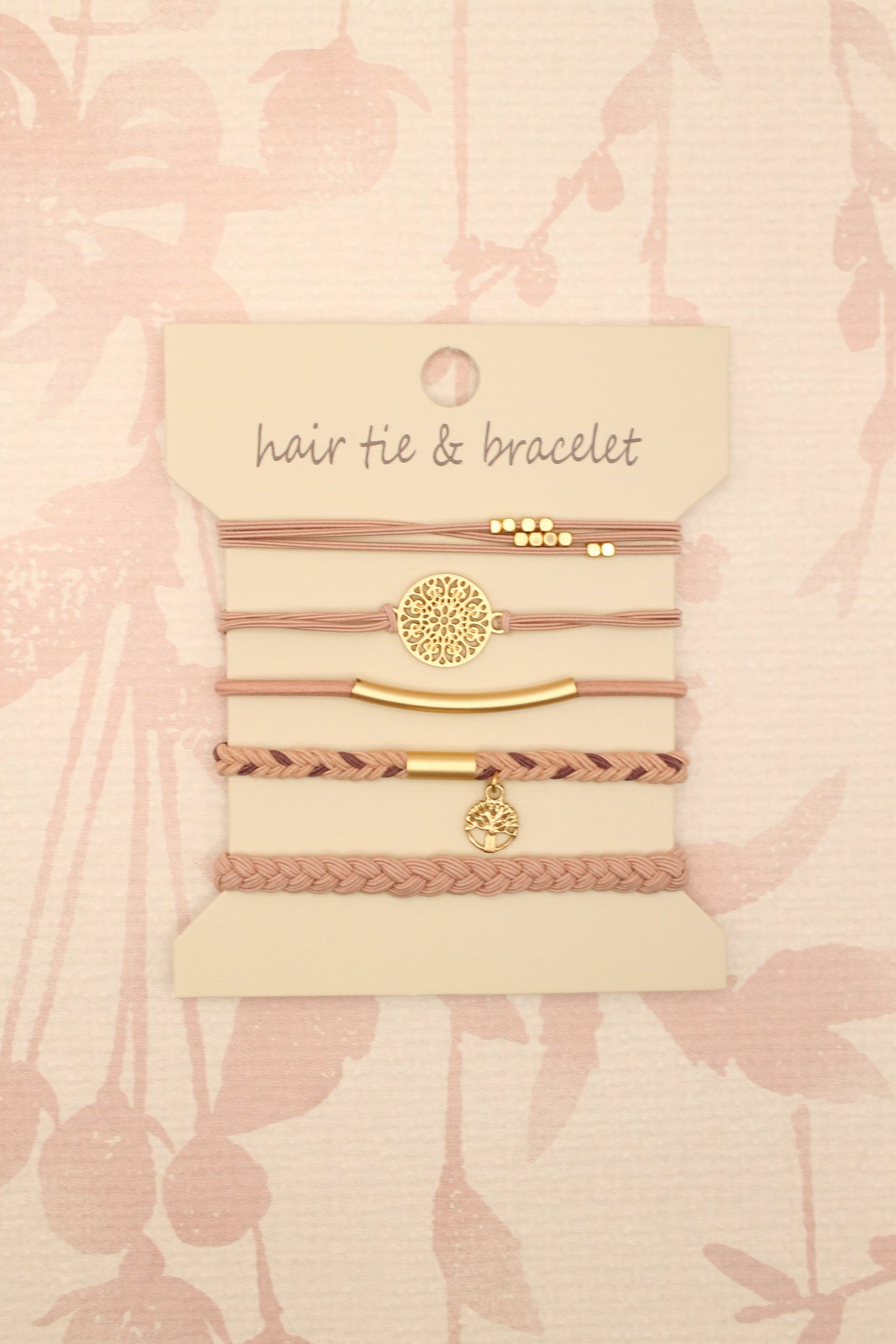 Boho Knot Bracelet Hair Tie Set | Pink