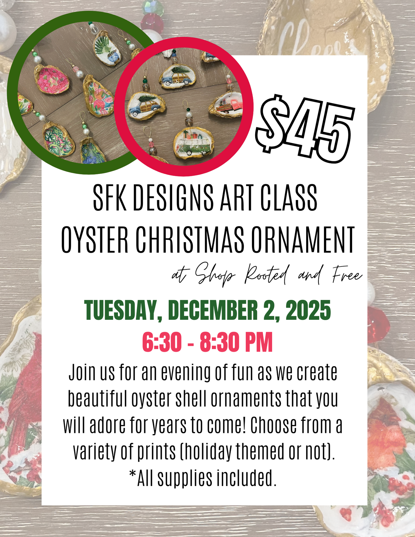 December 2 // SFK Designs // Oyster Christmas Ornament Class