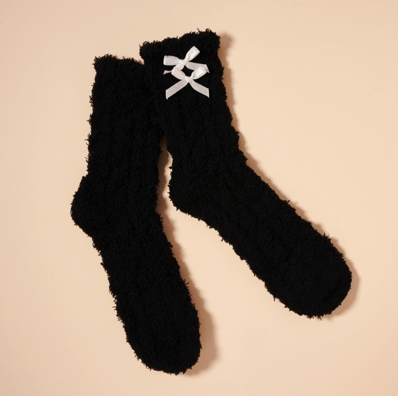 Fuzzy Black Socks with bow