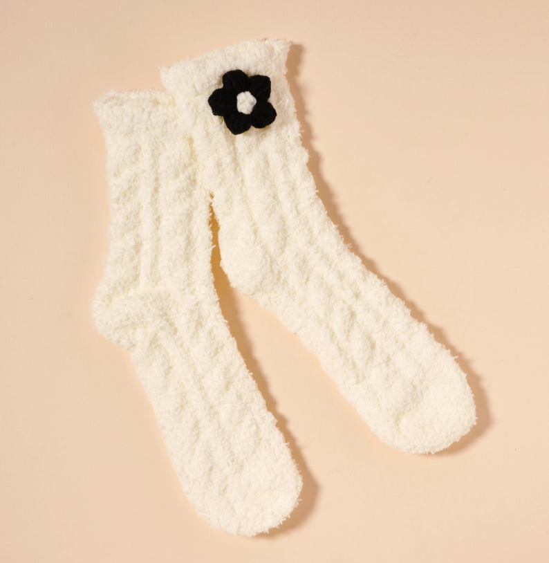 Fuzzy Floral Crew Socks 