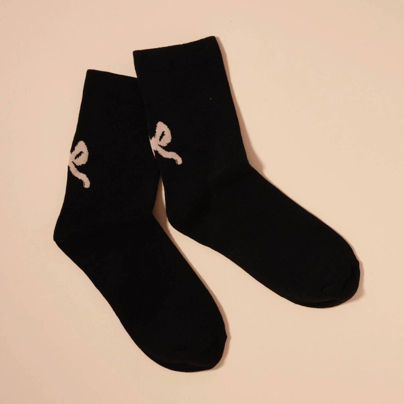 Bow Basic Striped Mid Calf Socks