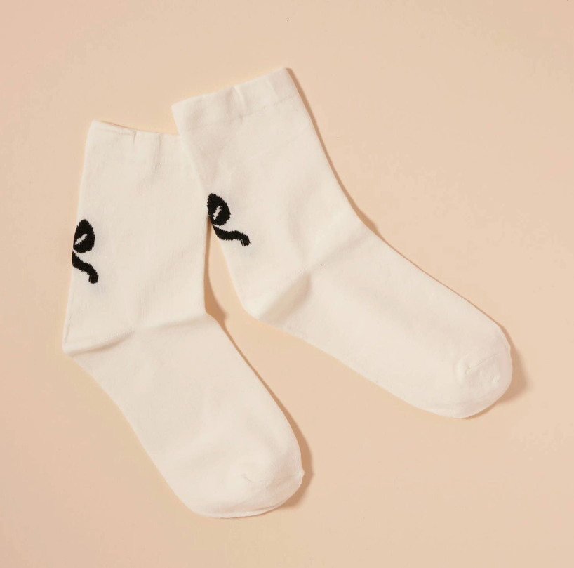 Bow Basic Striped Mid Calf Socks