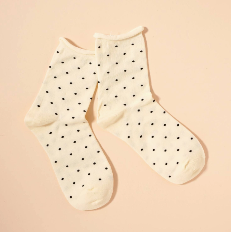 Polka Dot Raw Hem Calf Socks