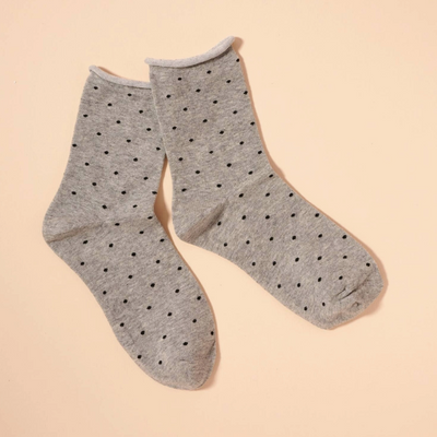 Polka Dot Raw Hem Calf Socks | Gray