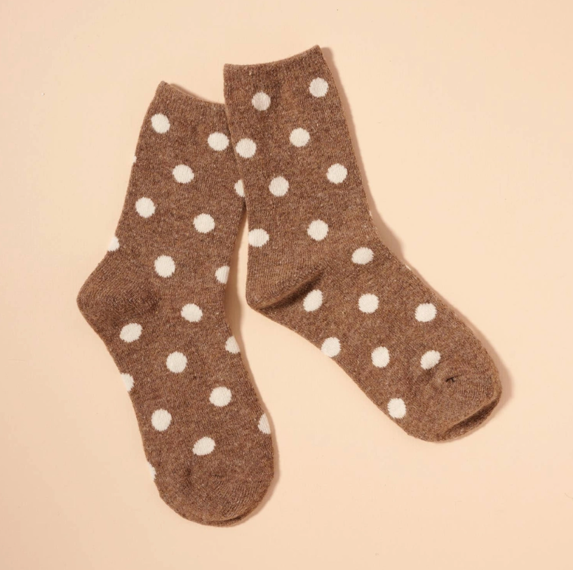 Polka Dotted Mid Calf Socks | Medium Brown