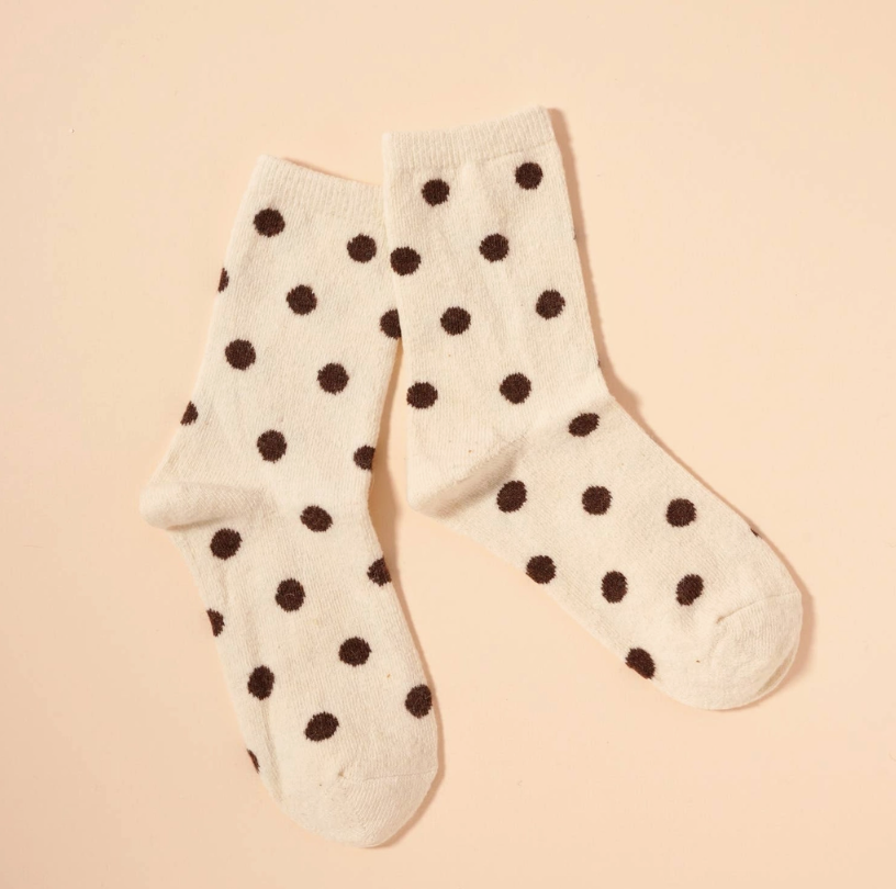 Polka Dotted Mid Calf Socks | Creamy White