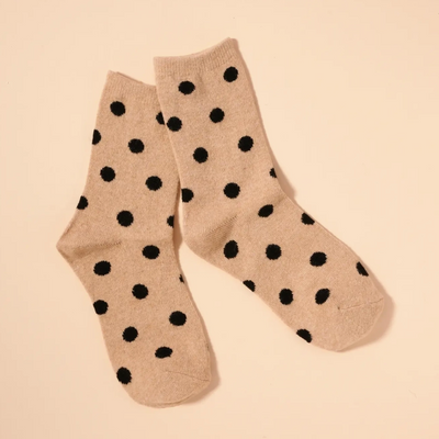 Polka Dotted Mid Calf Socks | Light Brown