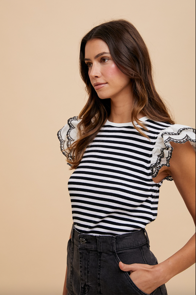Izzy Eyelet Ruffle Sleeve Top