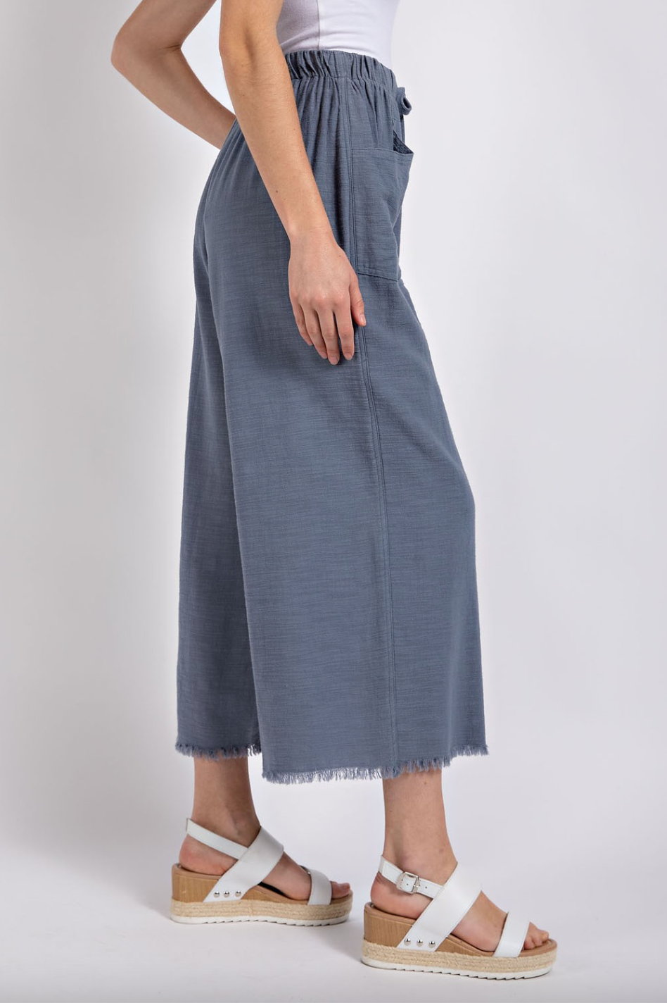 Brooks Frayed Wide Leg Pants| Slate Blue