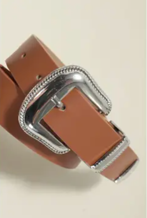 Western Buckle Faux Leather Belt | Brown