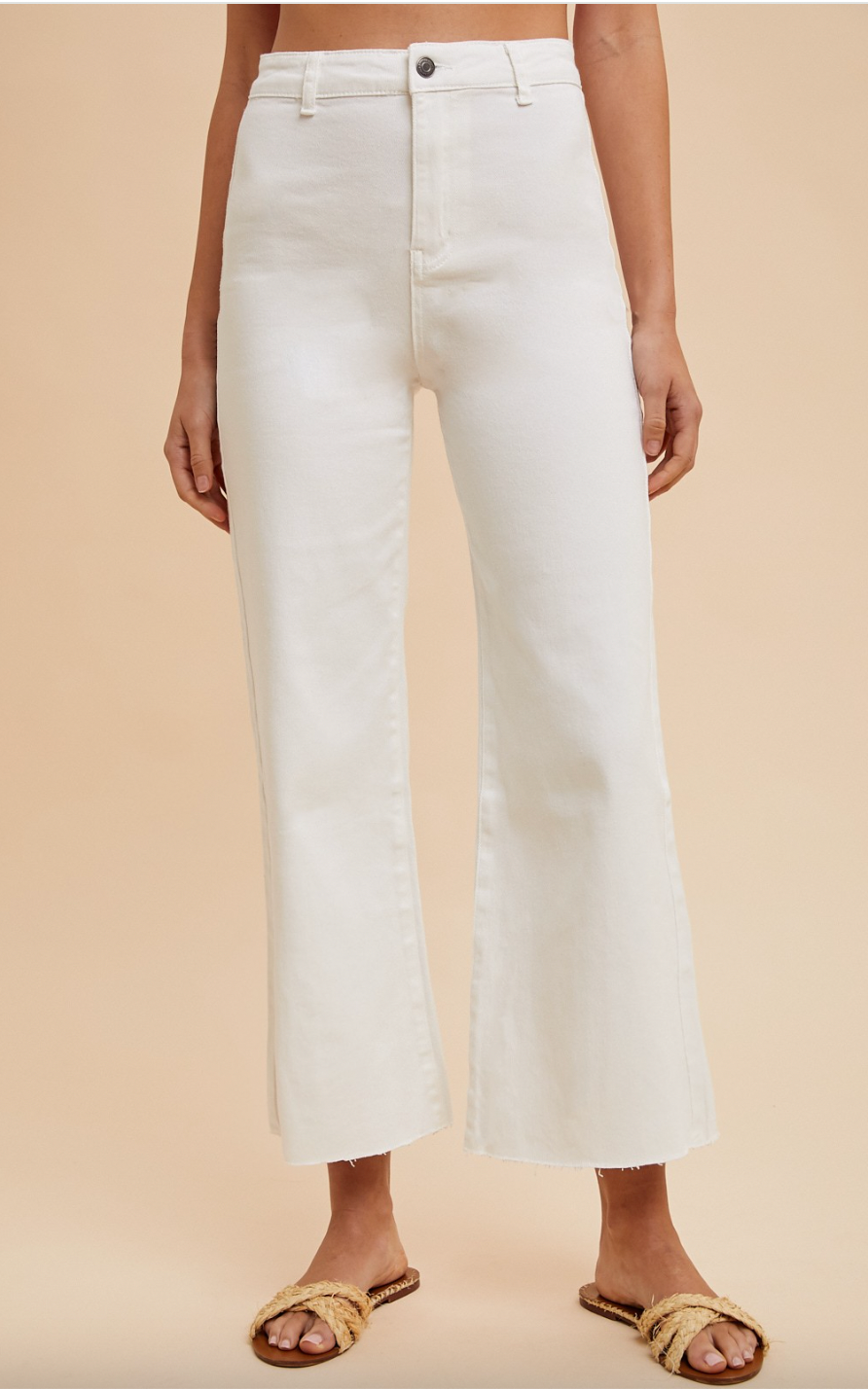 Stretch High Rise Wide Leg Denim Jean | White