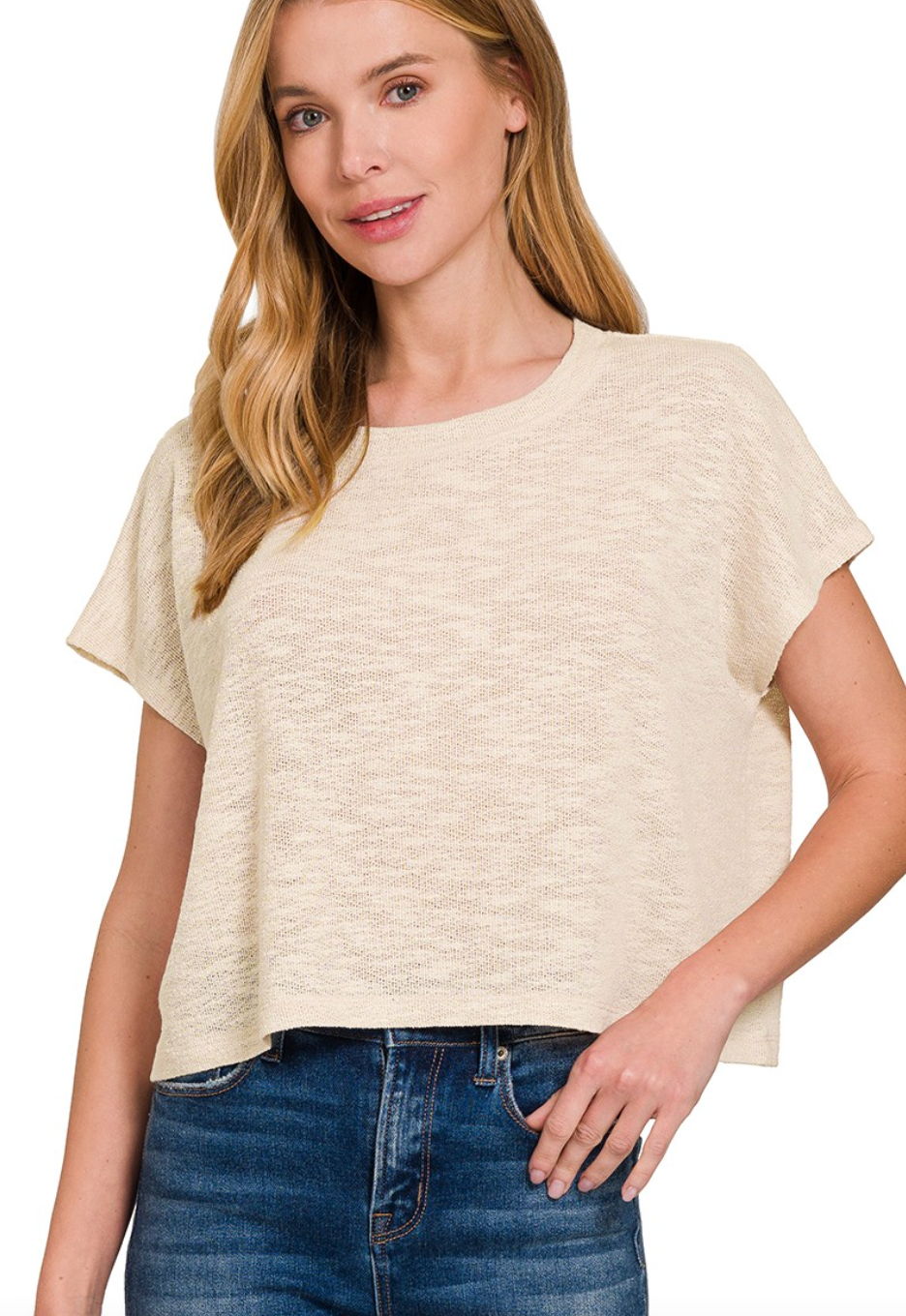 Round Neck Cropped Tee | Beige