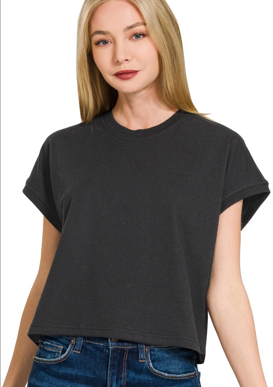 Premium Cotton Relaxed Crop Tee | Black