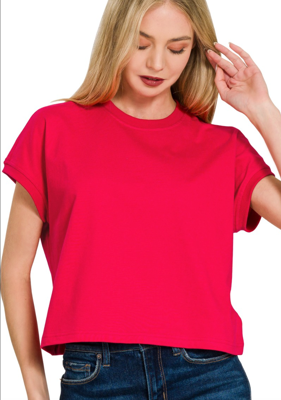 Premium Cotton Relaxed Crop Tee | Red