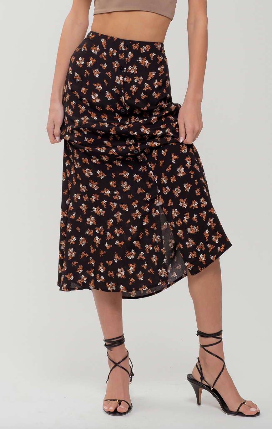 Floral Button Down Midi Skirt